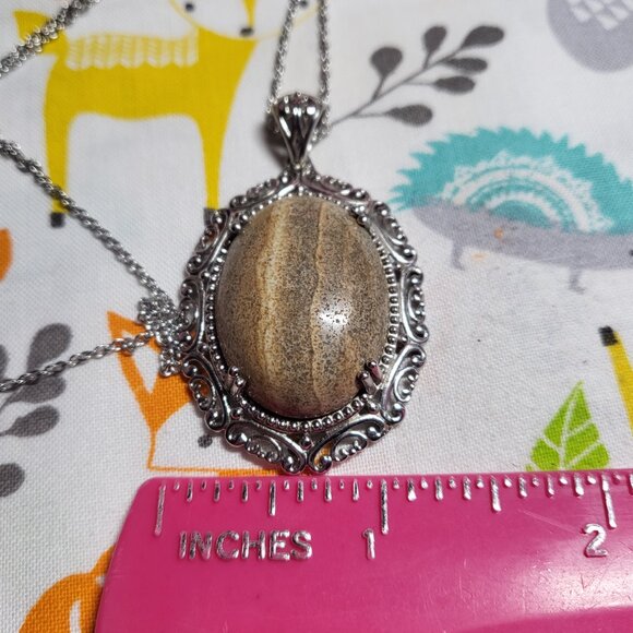Picture Jasper Pendant Stainless Steel Necklace - Picture 7 of 8